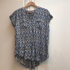 blue and white patterned blouse from indigo (s)